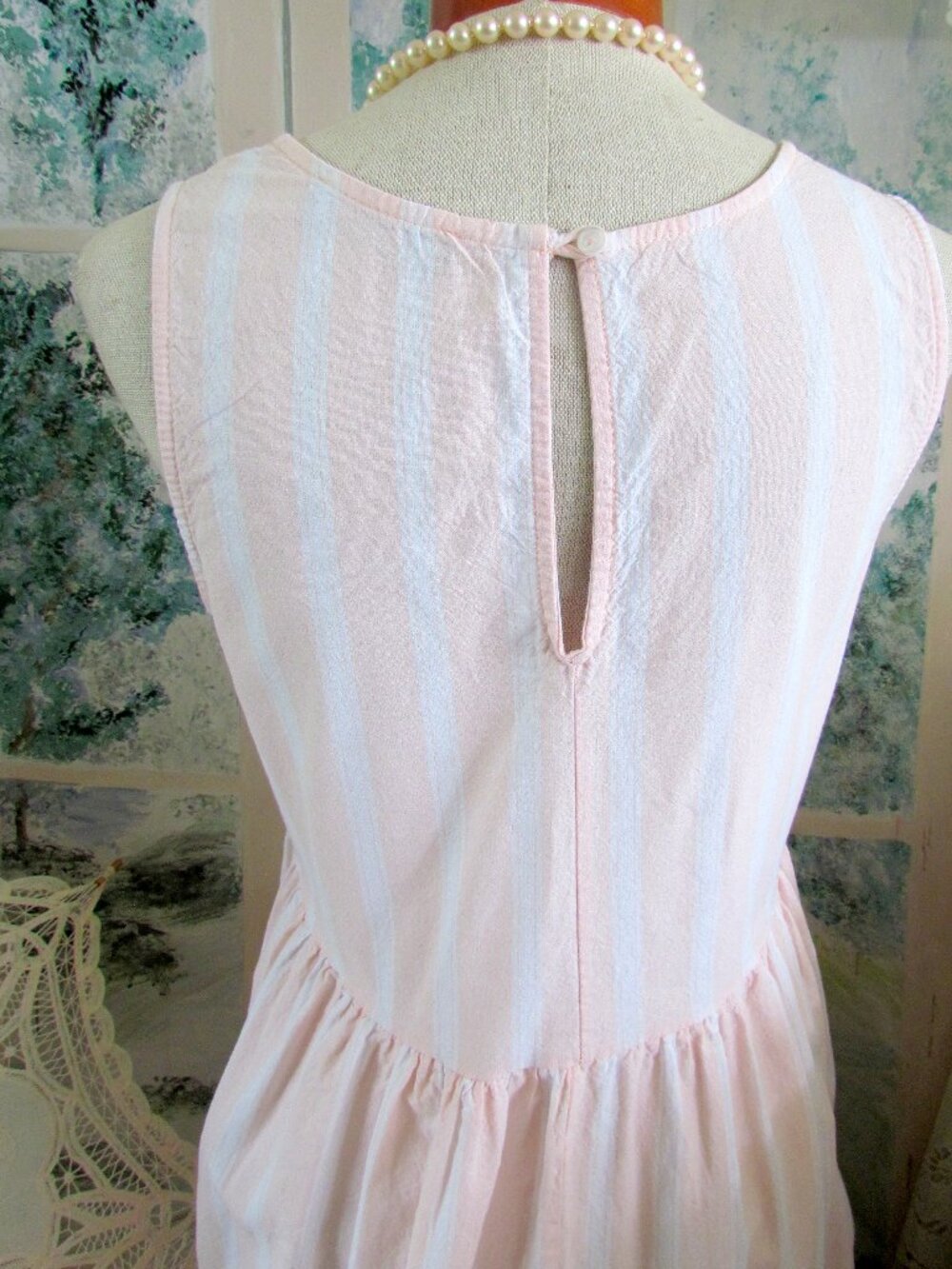 COTTON DRESS, MIRACLE BERRY, L, SLEEVELESS PASTEL PEACH WHITE STRIPE COTTAGECORE - Picture 5 of 6